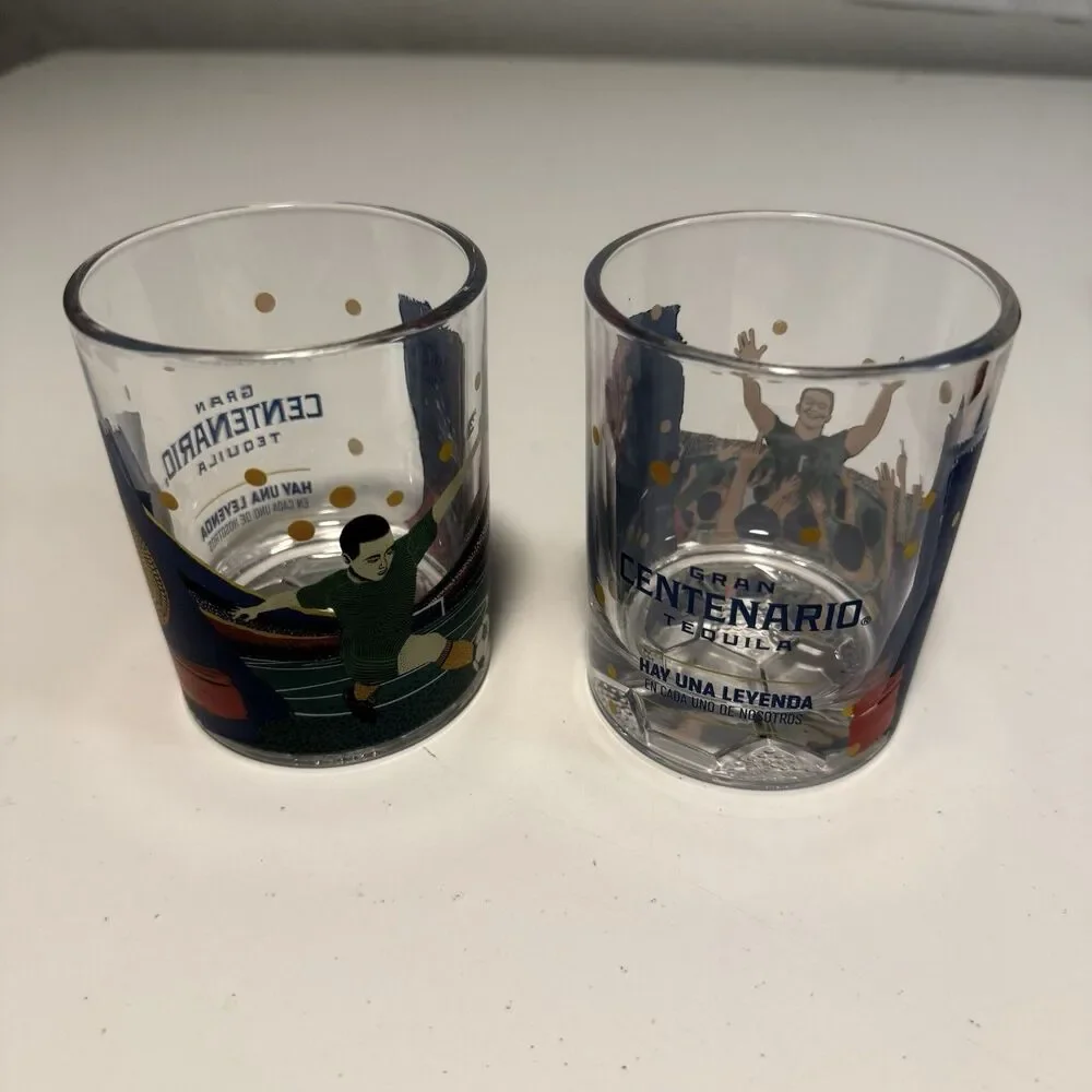 Set Of 2 Gran Centenario Tequila Collectible Glasses Futball Soccer Mexico